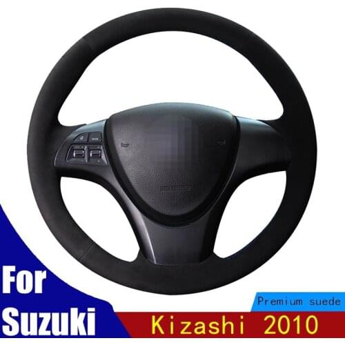 Car Steering Wheel Cover Hand-stitched DIY Non-slip wear Breathable Wear-resistant Black Suede For Suzuki Kizashi 2010