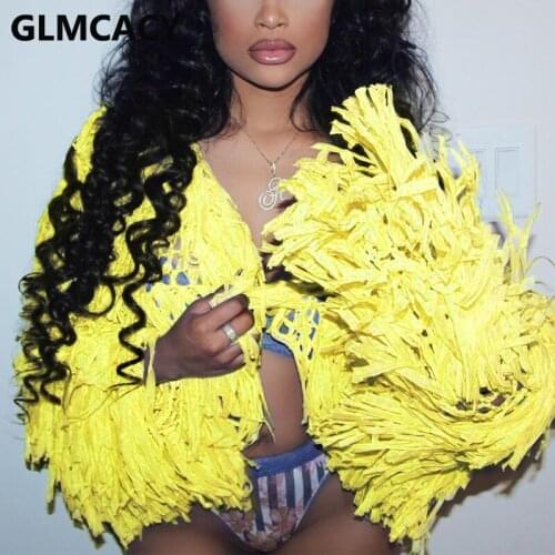 Women Long Sleeve Hollow Out Tassels Detail Cardigans Knitted Sweater