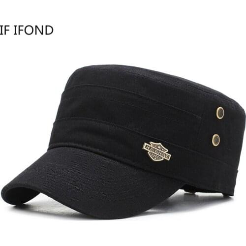 Outdoor SPORT Military Hats Mens Flat Top Cotton Army Hats Sun Cap Man Hat Adjustable Fitted Thicker Cap