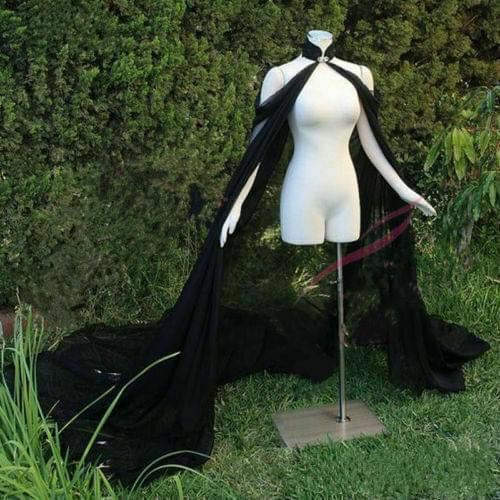 Black white ivory lace &chiffon Cape Elegant Bride Warps Long Train Evening Dress Coat Women Bolero Bride cloak Long Cape