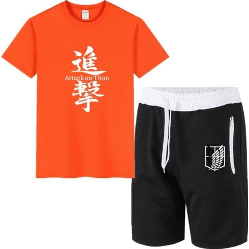 Summer mens sets Anime Attack On Titan cotton men women T-shirt Sports mens sets Shorts pantsuit Sets Casual Shorts