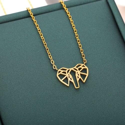 Minimalism Origami Elephant Necklaces For Women Dainty Jewelry Stainless Steel Rose Gold Animal Pendants Coliier Femme BFF Gifts