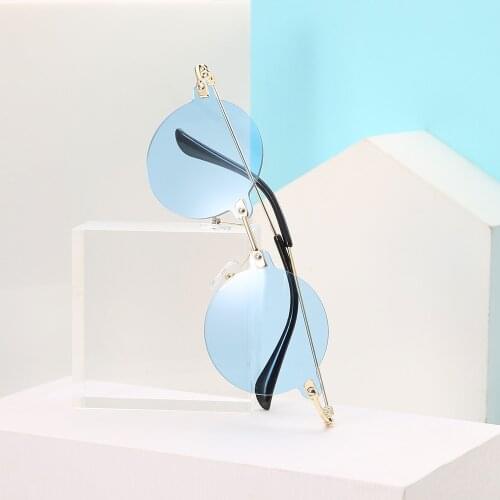 Fashion RoundRimless Gradient Sunglasses Women Designer Shades Cutting Lens Metal Frames Vintage Sun glasses oculos de sol