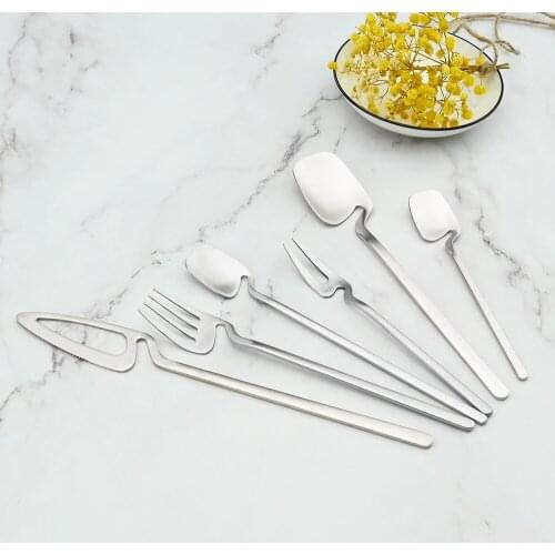 Matte Dinnerware Sets 18/10 Reusable Metal Stainless Steel Set Western Spoons Knives Dinner Forks Set Tableware for Kitchen Home