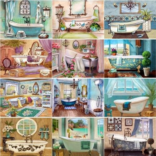 New 5D DIY Diamond Painting Full Square Round Drill Bathtub Diamond Embroidery Scenery Cross Stitch Home Decor Manual Art Gift
