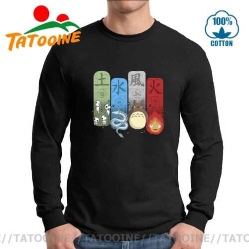 Novelty Ghibli Elemental Charms T Shirts men Japanese style Cartoon Princess Mononoke Totoro Spirited Away Long Sleeve Tee Shirt