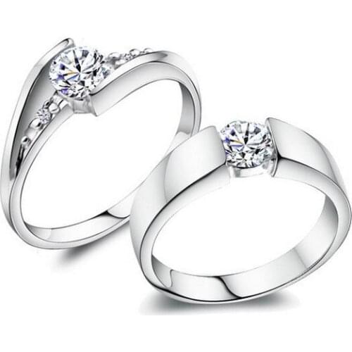 New High Quality 925 Sterling Silver Shiny Zircon Crystal Lovers`couple Rings Wholesale Jewelry Wedding Gift Drop Shipping