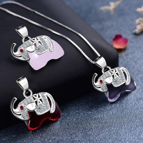 925 Sterling Silver Necklace Lucky Elephant Crystal Zircon Pendant Silver Necklace Women Jewelry Fashion Collocation