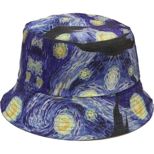 Funny Print Starry Sky Bucket Caps Summer Foldable Sunscreen Fishermans Panama Hats Man Woman Oil Panting Hip Hop Bucket Hats