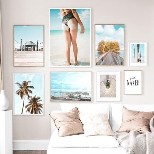 Beach Girl Surfboard Coconut Tree Pineapple Wall Art Canvas Painting Nordic Posters And Prints Wall Pictures For Bedroom Decor