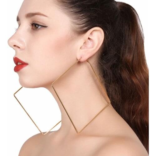 Simple Exaggerated Aros Big Rhombus Earrings for Women Hollow Geometric Hoop Earrings Pendientes Brincos Fashion Jewelry XR1163