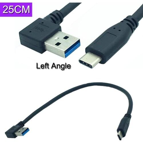 90 degree Right Angle USB 3.0 (Type-A) Male to USB3.1 (Type-C)Male USB Data Sync & Charge Cable Connector(Black) 0.25m
