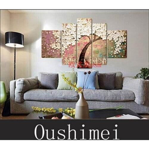 Hand Painted Wall Art Knife White Flower Tree Paintings Home Decor Abstract Pink Landscape Oil Painting On Canvas For Room Decor