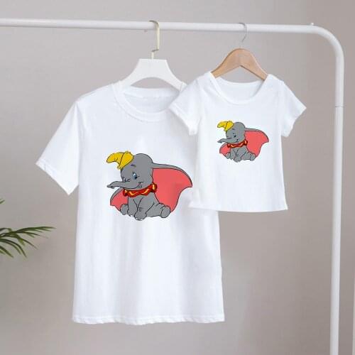 Family Matching Clothes Dumbo Flying Elephant Printed Mommy And Me Father Son Cartoon Tshirts Family Look Tee Shirts