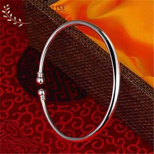 Silver Cuff Bangles For Women Simple Smooth Charm Bangle & Bracelet Adjustable Pulseira Femme Vintage Jewelry Accesories Gifts