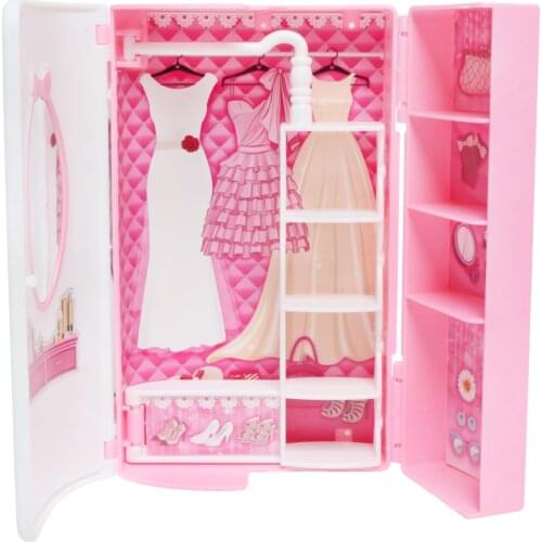 High Quality Bag Wardrobe Plastic Closet With Mirror Bedroom Set Toy Dress Accessories for Barbie Doll Dollhouse Furniture