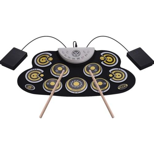 Portable Electronic Drum Pad Silicone Roll Up Drum Set with Drum Sticks Foot Pedals Cartoon Design Digital Drum for Beginners