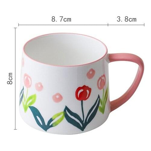 1PC Cute Hand-Painted Ceramic Breakfast Cup Cartoon Flowers Pattern Milk Oat Coffee Mug Underglaze Pottery Cups for Home Gift