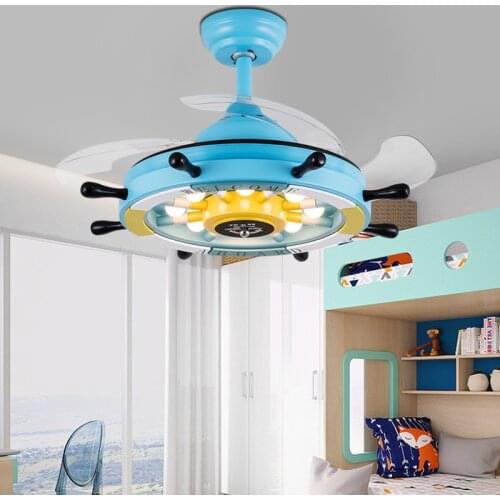 Led Retro Ceiling Fan Cartoon Childrens Room Boy Bedroom Lamp Girl Princess Room Creative Rudder Ceiling Fans with Lights