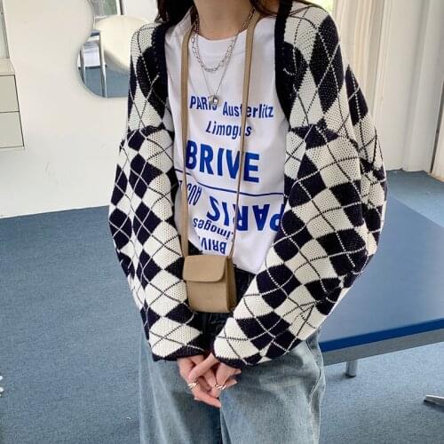 Linge sweater coat womens autumn 2021 new Korean version of retro loose-fitting short knitted cardigan