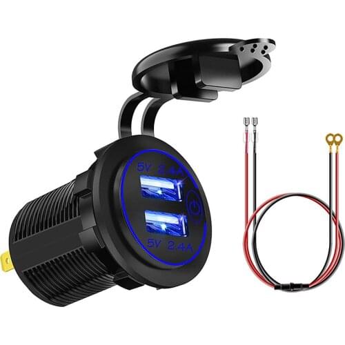 Universal 5V/4.8A Dual USB Charger with 60cm Cable Terminal Touch Switch Auto Car Cigarette Lighter Socket Fast Charging Adapter