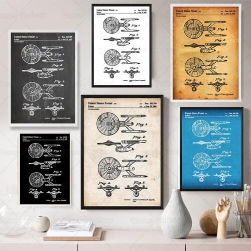 Vintage Star Trek USS ​Enterprise 1981 Patent Blaupause Poster Leinwand Malerei Druck Wand Décor Living Home Kunst
