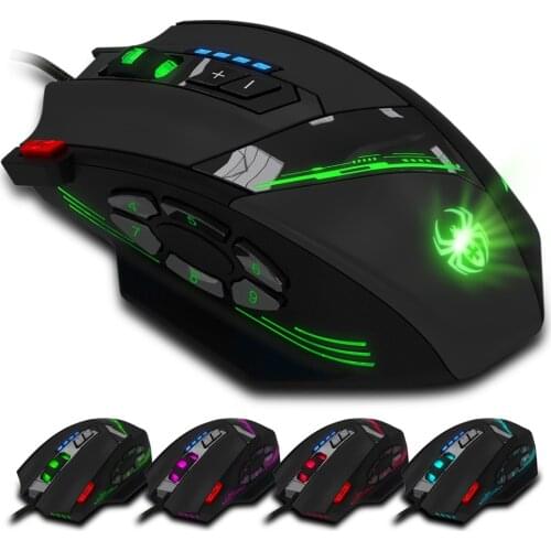ZELOTES C-12 12 Programmable Buttons Optical Gaming Mouse USB Wired 4 Gears 4000DPI Adjustable Colorful Backlight Mice