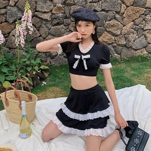 Womens Swimwear Separate Bathing Suit Bikinis Female 2021 Swimsuit Ladies New Vintage Black Summer Cute Japanese Skirt Print