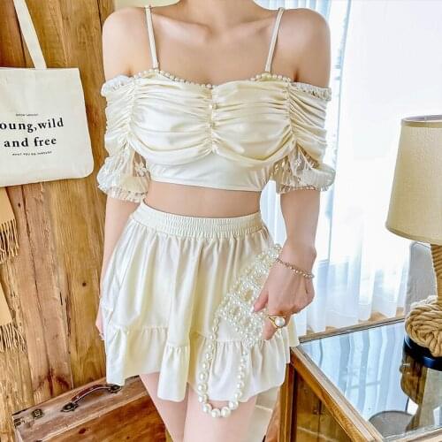 Swim Suit For Women Tankini Swimwear And Beachwear Bathing New 2021 French Three Piece Dress With Short Sleeve Bikini Girl