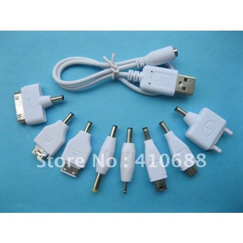 1 set USB Male to 8 DC Power Plug Charger Adapter Cable for Mobile Use White Kit 35cm
