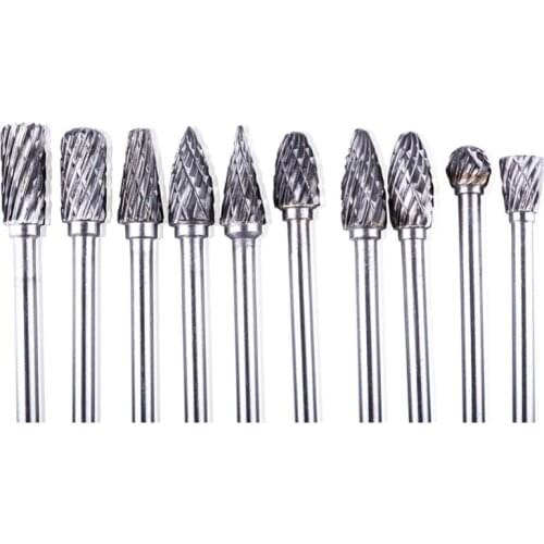 10pcs Cemented Carbide Rotary File 6mm Tungsten Carbide Carving Polishing Drill Bit for Metal Wood Grinding Woodworking Cutter