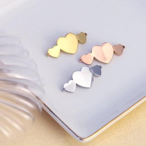 100% Stainless Steel Three Heart Charm Blank For Engrave Rose Gold/Gold/Silver Color Metal Heart Charms Mirror Polished 20pcs