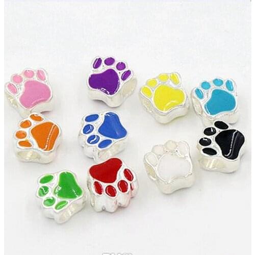 100Pcs Colorful Enameled Metal Dog Paw Footprint Beads For Jewelry Making Bracelet Necklace DIY Accessories