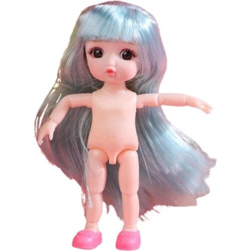17cm 13 Flexible Moveable Joints Figure Nude Female Body Doll with Big Eyes Wig and Shoes DIY Mini Princess Toys Gifts