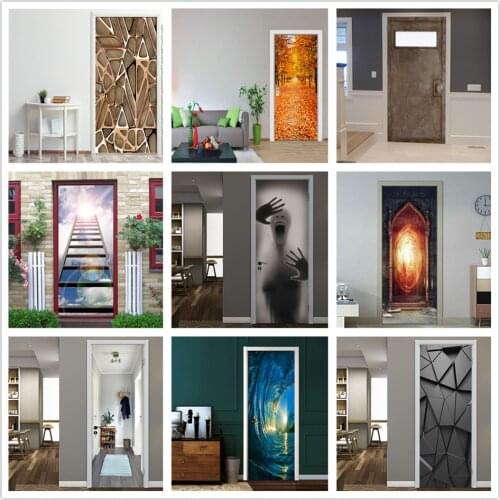 2pcs/set 3D View Wallpaper for Doors Adhesive Removable Poster Home Design Living Room Bedroom Waterproof Stickers deursticker