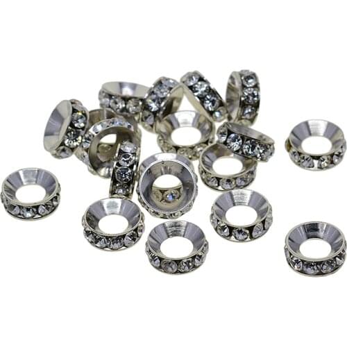 20pcs 15mm Silver Plated Crystal Rondelle Spacer Beads Loose Crystal Beads Large Hole Gemstone Beads DIY Making Accessory