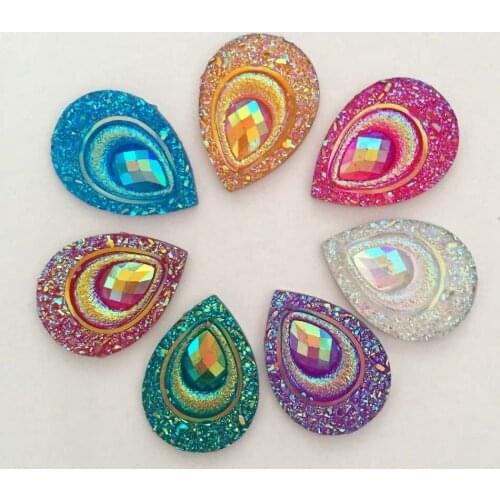 20PCS AB Resin 18*25mm teardrop Peacock eye Flatback Rhinestone Ornaments DIY Wedding appliques 2 hole buttons SC57*2