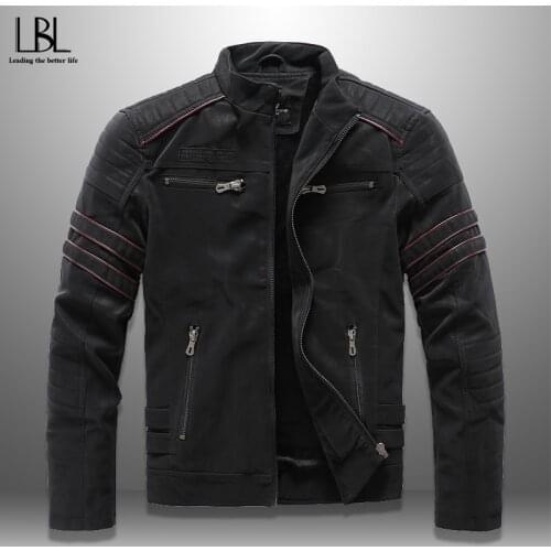 2020 Autumn Mens Casual Leather Jacket Winter Inner Fleece Cargo Coat PU Leather Waterproof Zip Sleeve Fashion Pattern Jaqueta