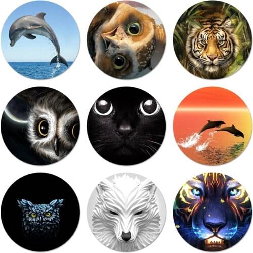 58mm Cool Tiger Owl Cat Dog Cartoon Painted Icons Pins Badge Decoration Brooches Metal Badges For Backpack Decoration