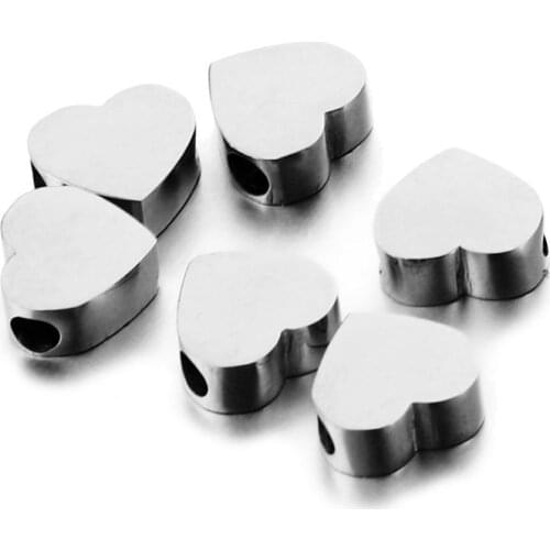 7*6mm DIY Drilled Beads Stainless Steel Slide Peach Heart Charm with Hole for Bracelet Steel/gold Color Accessories 20pcs