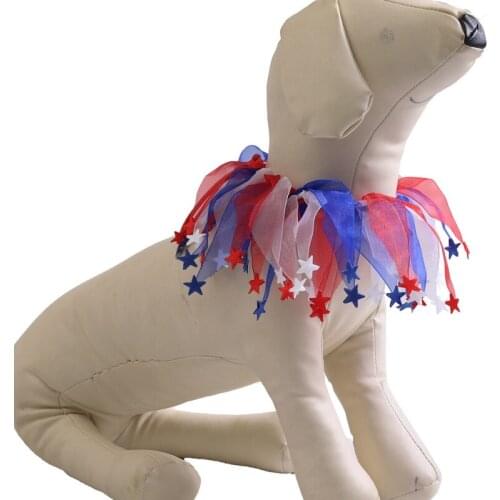 American Dog Collar USA Red Blue Star Pompom Decorative Collar Pet Puppy 4th of July Independence Day Holiday Bandana Bibs
