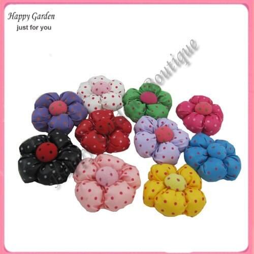 Free shipping!whosale 1.5inch diameter 100pcs/lot five petal flower with polka dots can mixed color