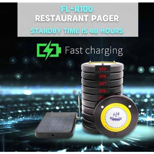 FL-R100 Restaurant Coaster With 10 Pager Receiver Waterproof Wireless Paging System For Cafe Waiter Call Clinic Church Nursery