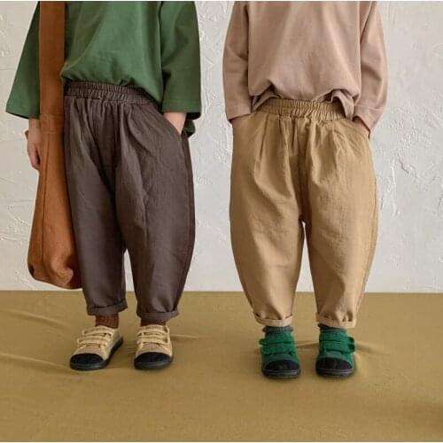 Girls Boys Babys Kids Long Pants 2021 Retro Spring Autumn Toddler Cotton Soft Home Outdoor Trousers Childrens Clothing