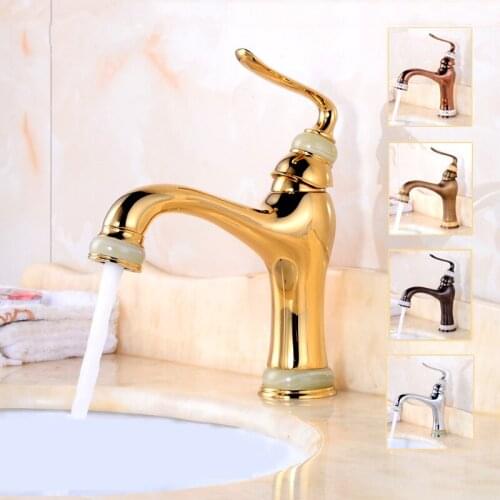 European style jade basin faucet deck mounted hot and cold Water Tap gold Jade faucet Antique Rose Gold Chrome ORB
