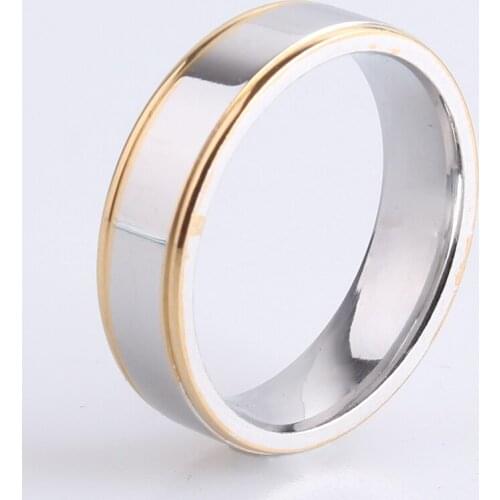 6mm gold border Smooth 316L Stainless Steel wedding rings for women men wholesale