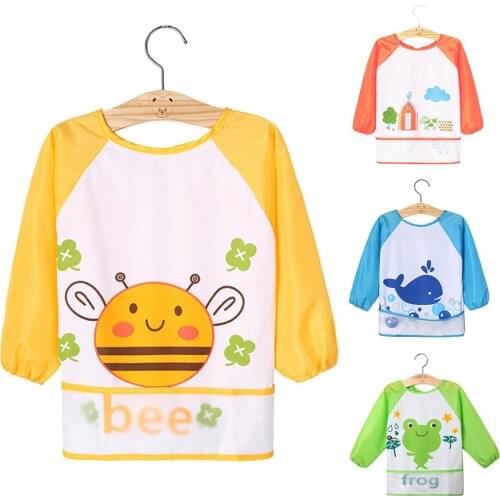 Hot Kids Baby Toddler Waterproof Long Sleeve Bib Cartoon Pattern Feeding Smock Apron