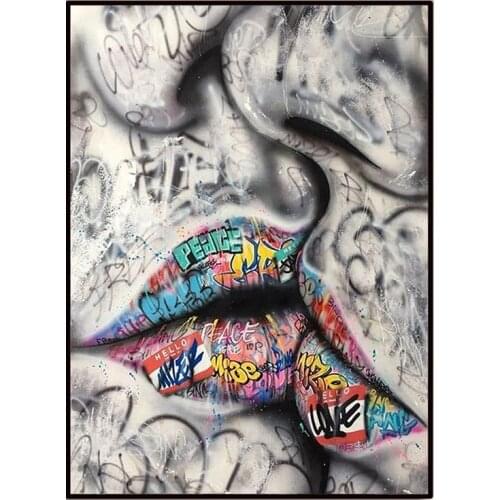 Graffiti Art Lips Canvas Print David Sculpture Abstract Canvas Painting Perfume Bottle Street Pop Letter Wall Pictures for Room