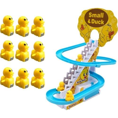 Electric Duck Climbing Stairs Track Toy Cute Duck Music Light Roller Coaster Racing Trains Educational Toy For Children Gift