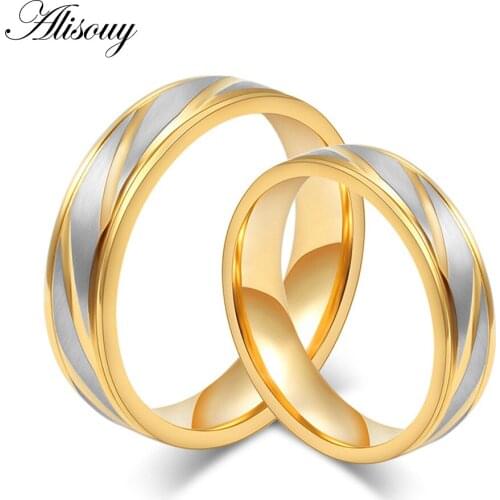 Alisouy 2019 wholesale couple ring 6mm 4mm width simple Twill lovers' ring for men women Gold titanium steel jewelry accessories